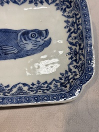 A pair of Chinese blue and white 'herring' dishes, Qianlong