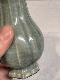 A Chinese Longquan celadon lobed vase, Southern Song