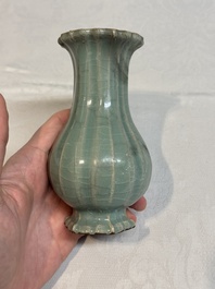 A Chinese Longquan celadon lobed vase, Southern Song