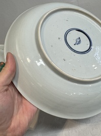 Two Chinese famille verte 'flower basket' dishes and a plate, Kangxi