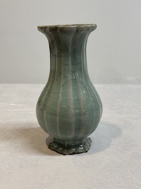 A Chinese Longquan celadon lobed vase, Southern Song