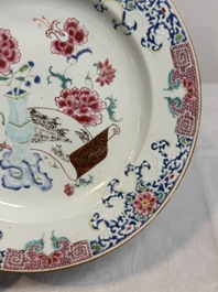 A pair of Chinese famille rose 'antiquities' dishes, Yongzheng