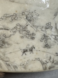 A Chinese grisaille 'mountainous river landscape' brush washer, 19/20th C.