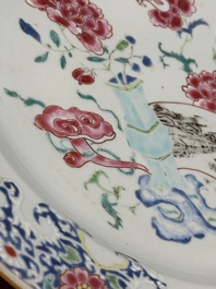 A pair of Chinese famille rose 'antiquities' dishes, Yongzheng