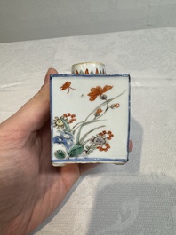 A pair of Chinese famille verte rectangular tea caddies and covers with fighting roosters, Kangxi