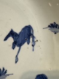 A Chinese blue and white ko-sometsuke 'horses and poem' plate for the Japanese market, Tianqi