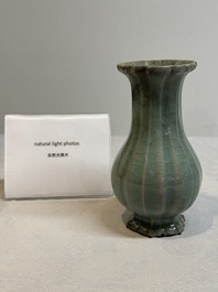 A Chinese Longquan celadon lobed vase, Southern Song