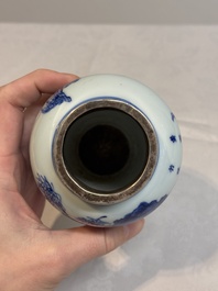 A Chinese silver-mounted blue and white vase, Qing Wan Ya Zhi 清玩雅製 mark, Kangxi