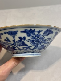 A Chinese blue and white 'peony scroll' bowl, Chenghua mark, Shunzhi/Kangxi