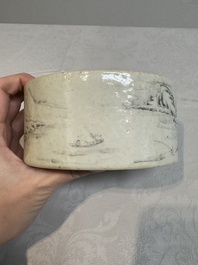 A Chinese grisaille 'mountainous river landscape' brush washer, 19/20th C.