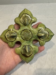 A Chinese green-glazed marbled dish, probably Tang