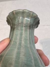 A Chinese Longquan celadon lobed vase, Southern Song