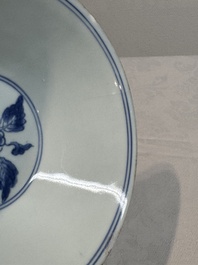 A Chinese blue and white 'peony scroll' bowl, Chenghua mark, Shunzhi/Kangxi