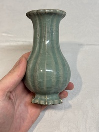 A Chinese Longquan celadon lobed vase, Southern Song