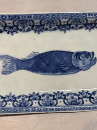 A pair of Chinese blue and white 'herring' dishes, Qianlong