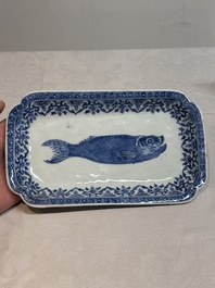 A pair of Chinese blue and white 'herring' dishes, Qianlong