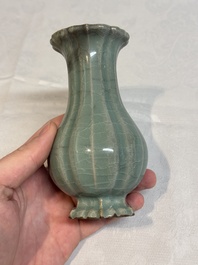 A Chinese Longquan celadon lobed vase, Southern Song