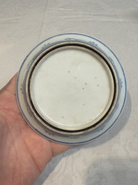 A Chinese monochrome 'anhua' 'dragon' bowl and a blue and white 'dragon' saucer, 18/19th C.