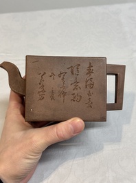 A Chinese Yixing stoneware teapot and cover, signed Hu Yaoting 胡耀庭, dated 1912