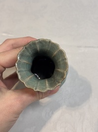 A Chinese Longquan celadon lobed vase, Southern Song
