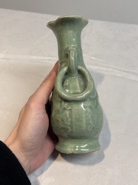 A Chinese Longquan celadon 'shou' vase with handles, Ming