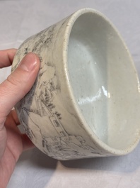 A Chinese grisaille 'mountainous river landscape' brush washer, 19/20th C.