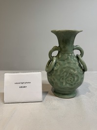 A Chinese Longquan celadon 'shou' vase with handles, Ming