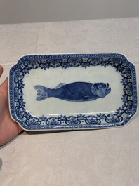 A pair of Chinese blue and white 'herring' dishes, Qianlong