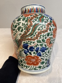 A Chinese wucai 'phoenixes and peonies scroll' vase, Transitional period