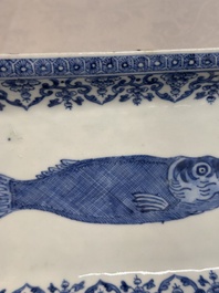 A pair of Chinese blue and white 'herring' dishes, Qianlong