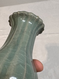 A Chinese Longquan celadon lobed vase, Southern Song
