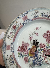 A Chinese famille rose 'rooster' dish, Yongzheng