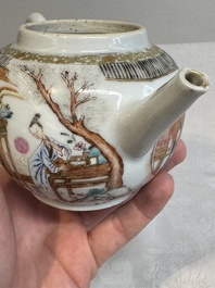 A Chinese famille rose gilt-decorated teapot and cover with figural design, Yongzheng