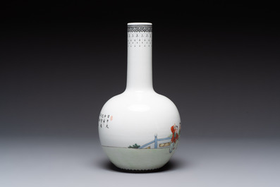 Four Chinese famille rose vases, Qianlong mark, 20th C.