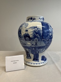 A Chinese blue and white vase with narrative design, 19th C.
