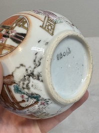 A Chinese famille rose gilt-decorated teapot and cover with figural design, Yongzheng