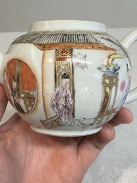 A Chinese famille rose gilt-decorated teapot and cover with figural design, Yongzheng