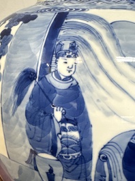A Chinese blue and white vase with narrative design, 19th C.