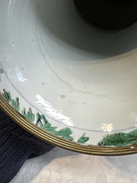 A Chinese famille verte gilt-bronze-mounted 'yenyen' vase with pheasants among flowering branches, Kangxi