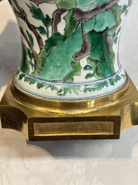 A Chinese famille verte gilt-bronze-mounted 'yenyen' vase with pheasants among flowering branches, Kangxi