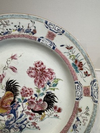 A Chinese famille rose 'rooster' dish, Yongzheng