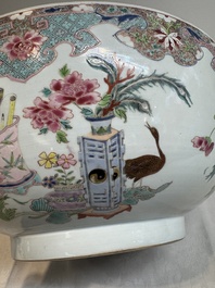A Chinese famille rose 'antiquities' punch bowl, Qianlong
