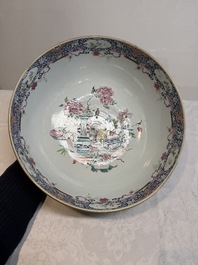 A Chinese famille rose 'antiquities' punch bowl, Qianlong
