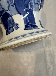 A Chinese blue and white vase with narrative design, 19th C.