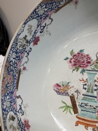 A Chinese famille rose 'antiquities' punch bowl, Qianlong
