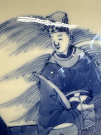A Chinese blue and white vase with narrative design, 19th C.