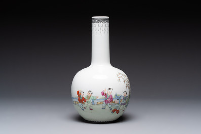Four Chinese famille rose vases, Qianlong mark, 20th C.