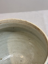 A Chinese blue and white 'qilin' jar and wooden cover, Transitional period