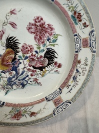 A Chinese famille rose 'rooster' dish, Yongzheng