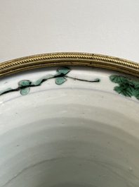 A Chinese famille verte gilt-bronze-mounted 'yenyen' vase with pheasants among flowering branches, Kangxi